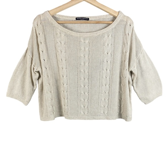 Brandy Melville Sweaters - Brandy Melville Cropped Scoop Neck Knit Sweater 3/4 Sleeve In Cream One Size